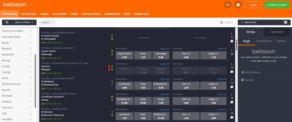 Preview of Betsson sport betting